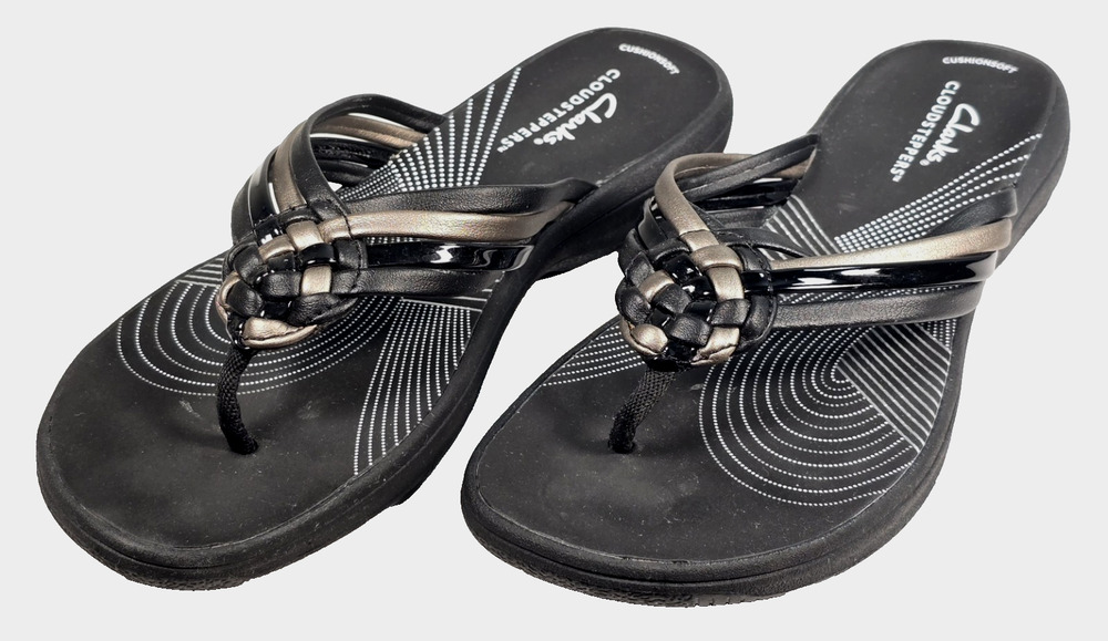 Clarks Women's Cloudsteppers Breeze Coral Thong Sandals Black Size 7